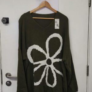 NEW Ladies Khaki Flower Jumper One Size Fits 20 22