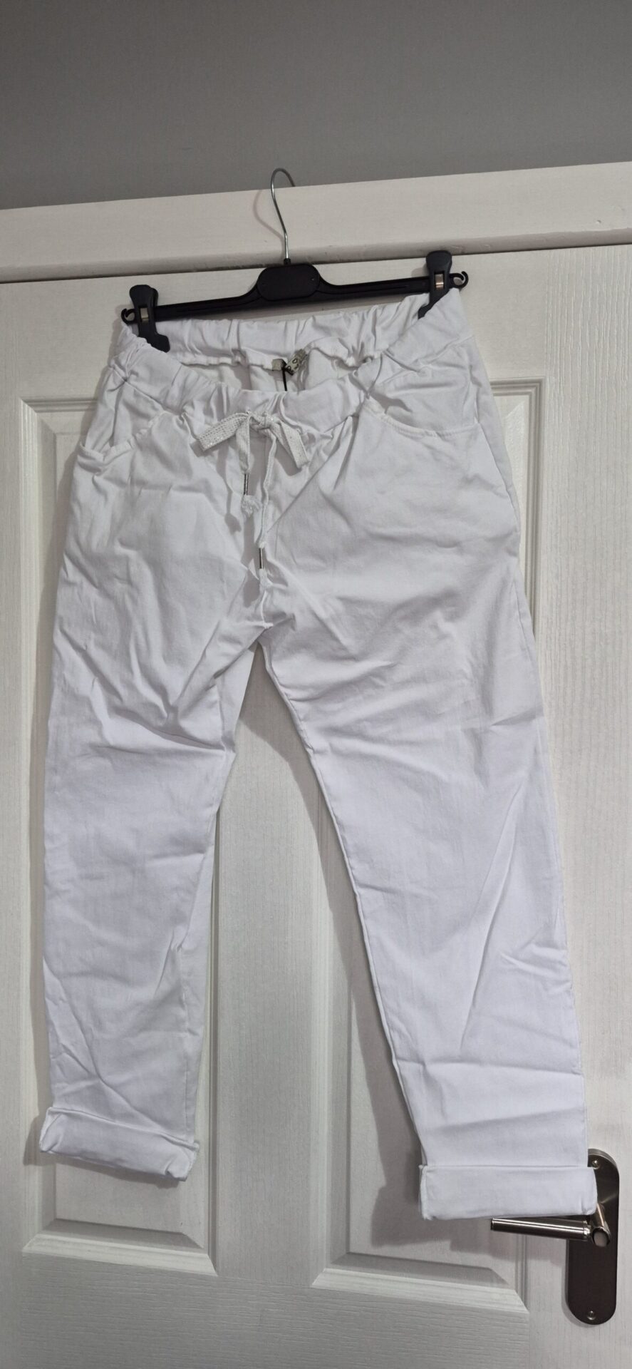 NEW Ladies White Stretchy Crinkle Magic Trousers One Size Fits 10 12 14 16 Size 1 - Image 2