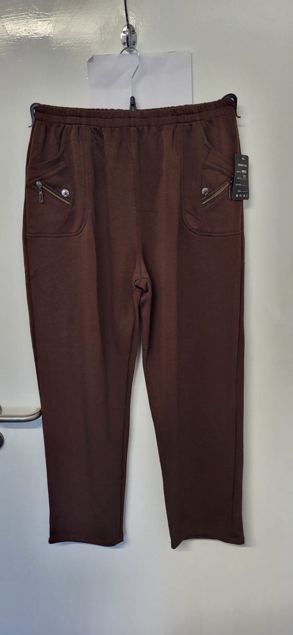 Cherry Berry Brown Full Length Wide Leg Trousers Size T7 UK 20 - Image 2