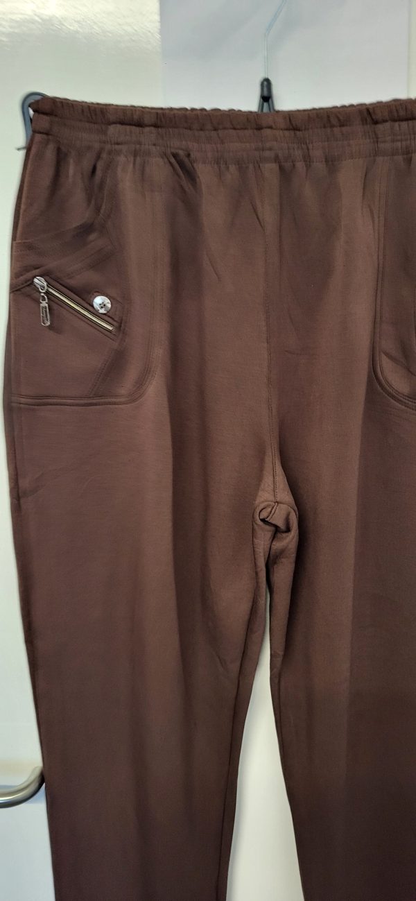 Cherry Berry Brown Full Length Wide Leg Trousers Size T7 UK 20 - Image 3