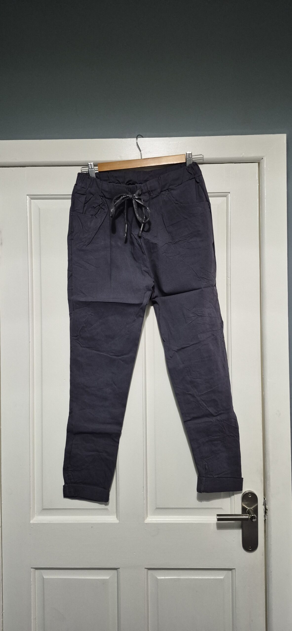 NEW Ladies Charcoal Grey Stretchy Crinkle Magic Trousers One Size Fits 10 12 14 16 18 Size 1 - Image 2