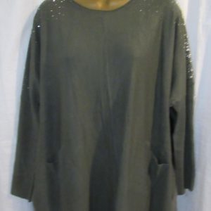 NEW Ladies Khaki Sparkle Shoulders Long Length Jumper One Size fits sizes 18 20 22
