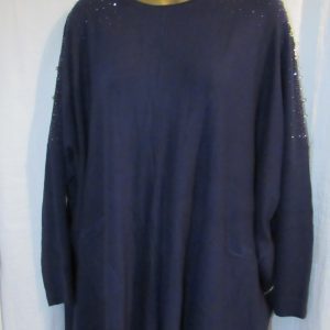 NEW Ladies Blue Sparkle Shoulders Long Length Jumper One Size fits sizes 18 20 22