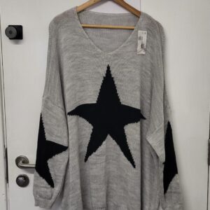 NEW Ladies Grey with Black Star Jumper One Size Fits 20 22