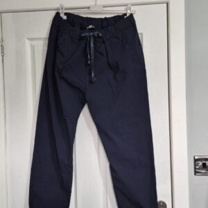 NEW Ladies Navy Blue Stretchy Crinkle Magic Trousers One Size Fits 16 18 20 22 Size 2