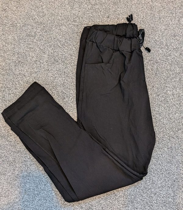 NEW Ladies Black Stretchy Crinkle Magic Trousers One Size Fits 18 20 22 Size 2 - Image 2