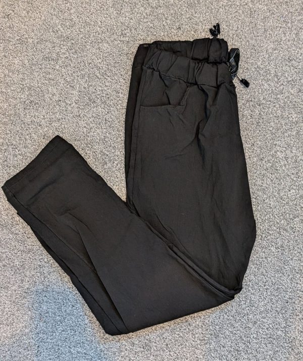 NEW Ladies Black Stretchy Crinkle Magic Trousers One Size Fits 18 20 22 Size 2 - Image 4