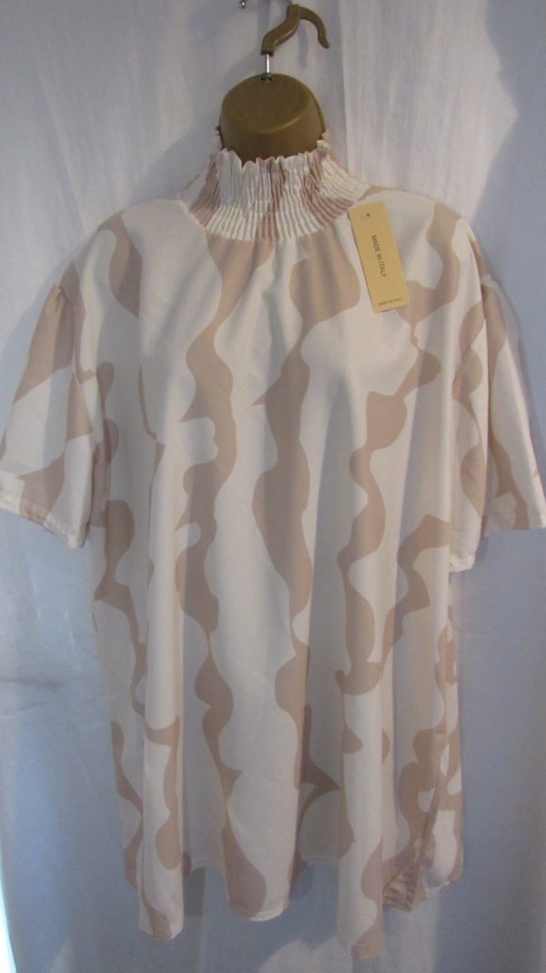 NEW Ladies Beige Swirl Pattern Ruffle Neck Blouse One size fits sizes 18 20 22