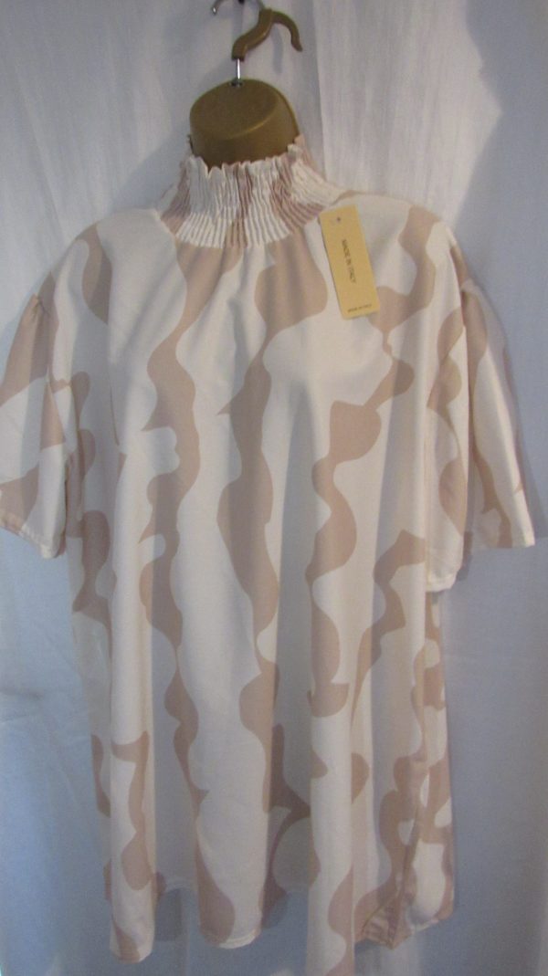 NEW Ladies Beige Swirl Pattern Ruffle Neck Blouse One size fits sizes 18 20 22 - Image 2