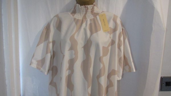 NEW Ladies Beige Swirl Pattern Ruffle Neck Blouse One size fits sizes 18 20 22 - Image 3