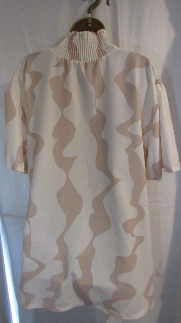 NEW Ladies Beige Swirl Pattern Ruffle Neck Blouse One size fits sizes 18 20 22 - Image 5