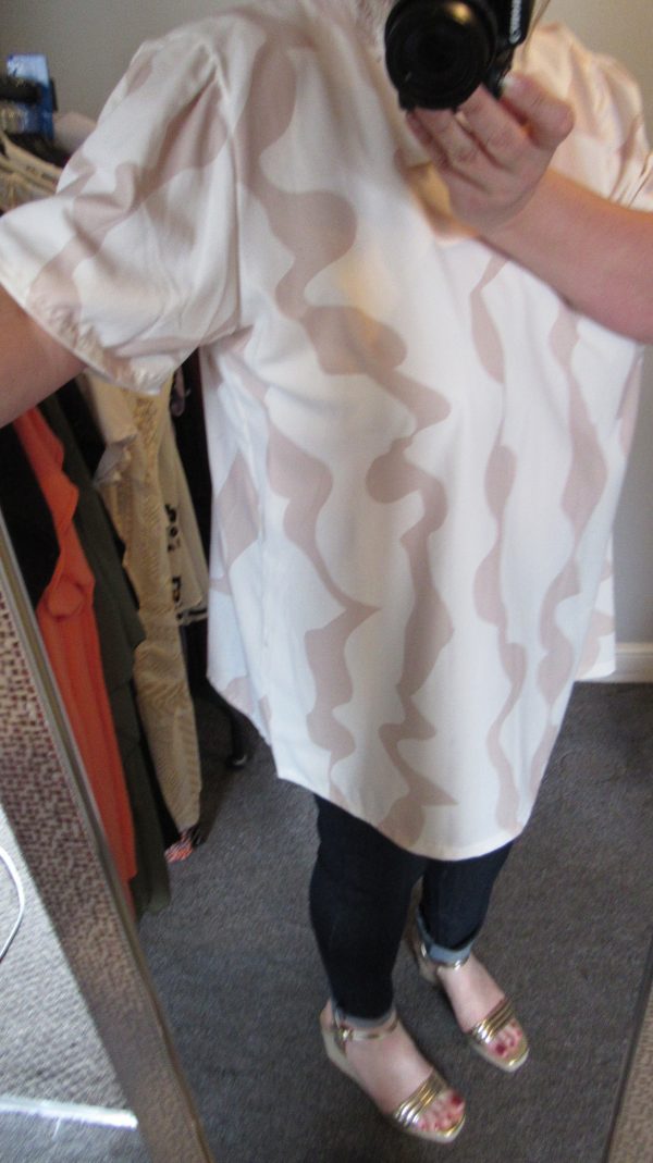 NEW Ladies Beige Swirl Pattern Ruffle Neck Blouse One size fits sizes 18 20 22 - Image 8