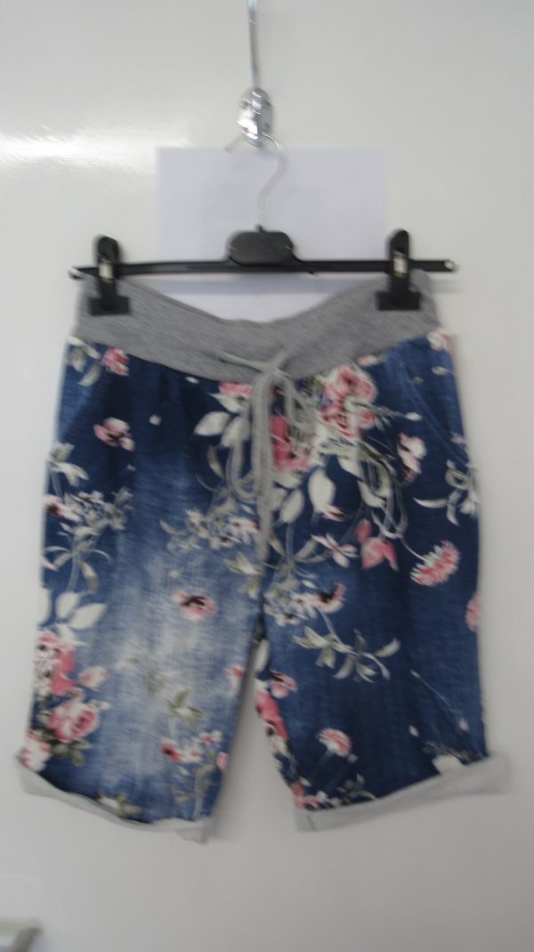 NEW Ladies Dark Blue Flower Jogger Shorts One Size Fits sizes 10 12 14 Size 1