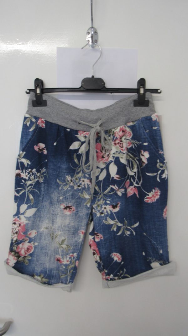 NEW Ladies Dark Blue Flower Jogger Shorts One Size Fits sizes 10 12 14 Size 1 - Image 2