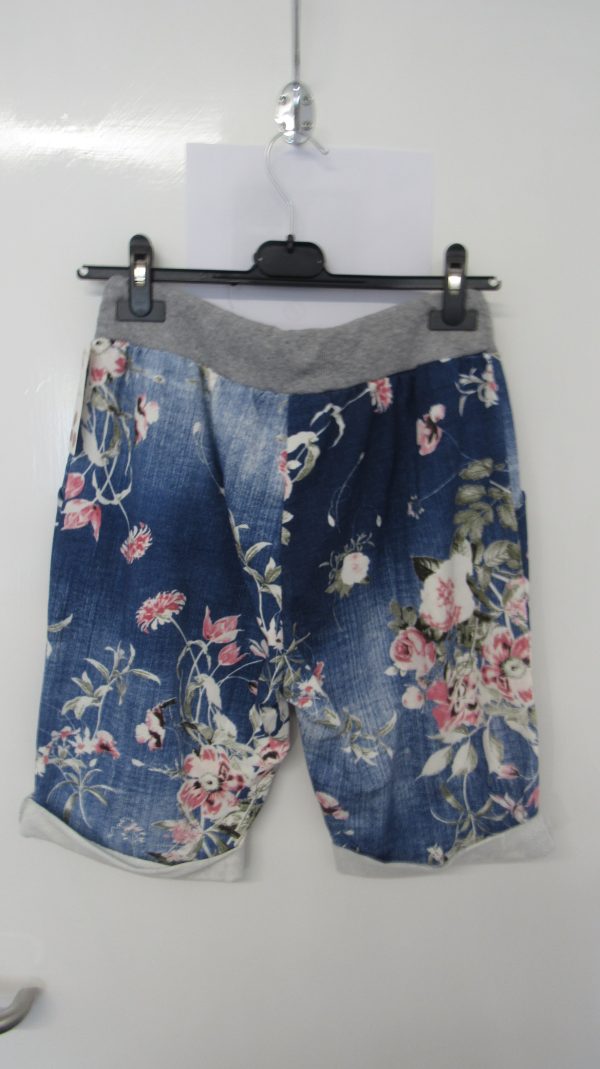NEW Ladies Dark Blue Flower Jogger Shorts One Size Fits sizes 10 12 14 Size 1 - Image 4
