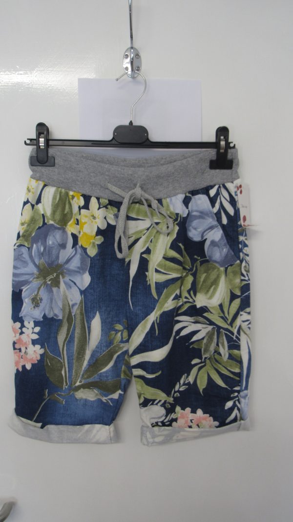 NEW Ladies Blue with Yellow Flower Jogger Shorts One Size Fits sizes 10 12 14 Size 1