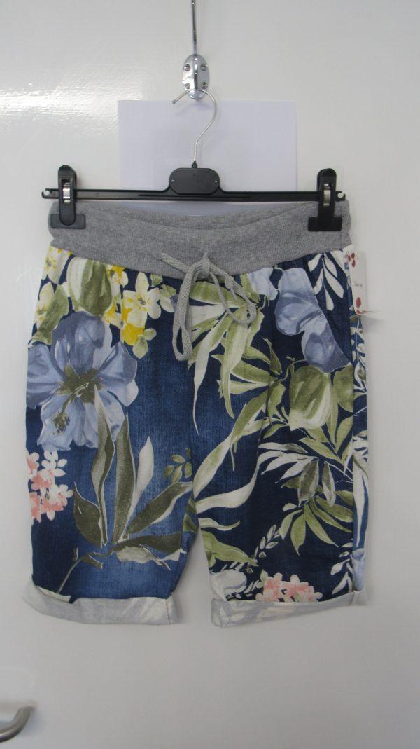 NEW Ladies Blue with Yellow Flower Jogger Shorts One Size Fits sizes 10 12 14 Size 1 - Image 2