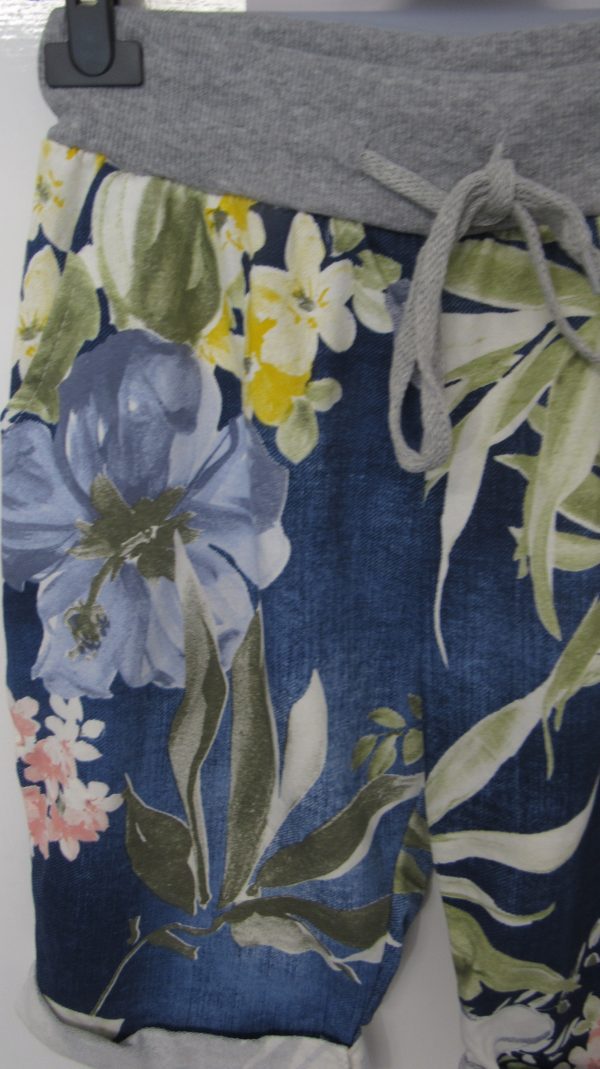 NEW Ladies Blue with Yellow Flower Jogger Shorts One Size Fits sizes 10 12 14 Size 1 - Image 3