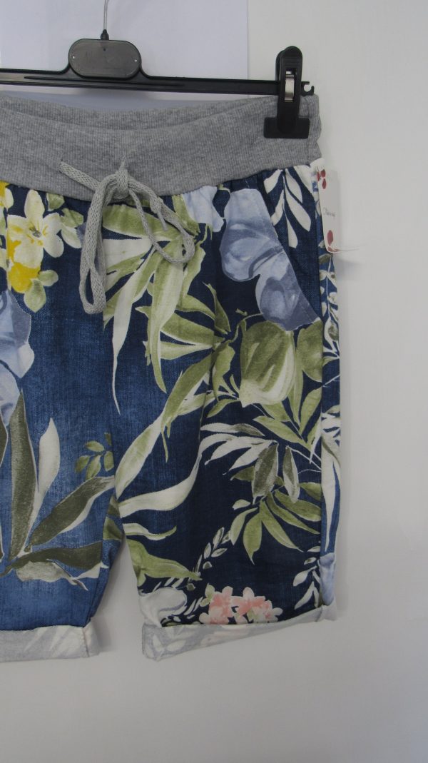 NEW Ladies Blue with Yellow Flower Jogger Shorts One Size Fits sizes 10 12 14 Size 1 - Image 4