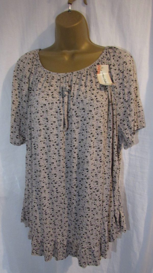 New Ladies Beige Floral Frill Top One size fits sizes 16 18 20 22