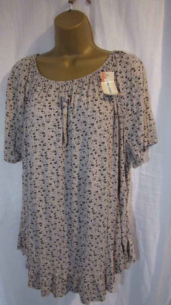 New Ladies Beige Floral Frill Top One size fits sizes 16 18 20 22 - Image 2