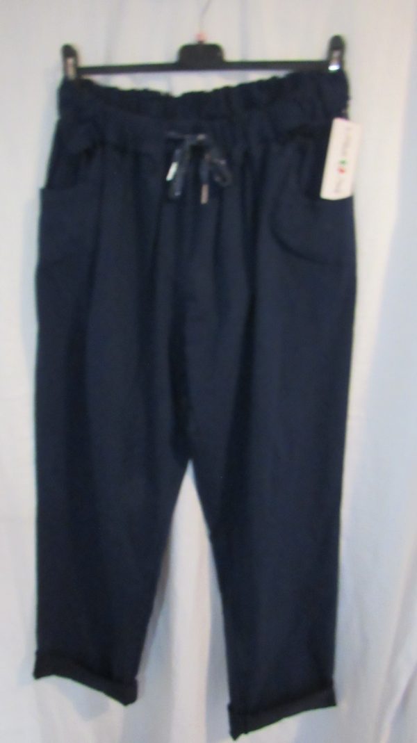 NEW Ladies Navy Blue Stretchy Non Crinkle Magic Trousers One Size Fits 22 24 Size 3 - Image 2