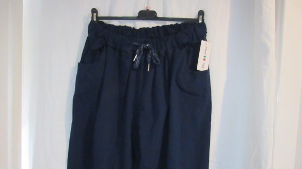 NEW Ladies Navy Blue Stretchy Non Crinkle Magic Trousers One Size Fits 22 24 Size 3 - Image 3