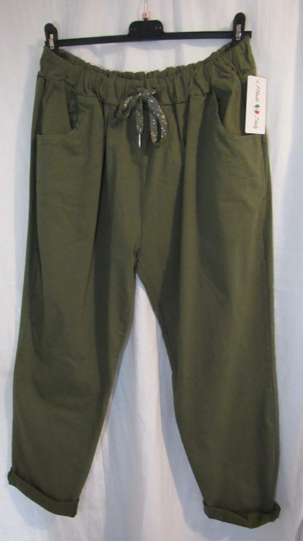 NEW Ladies Khaki Stretchy Non Crinkle Magic Trousers One Size Fits 22 24 Size 3