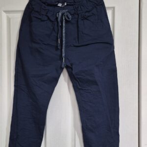 NEW Ladies Denim Blue Stretchy Crinkle Magic Trousers One Size Fits 10 12 14 16 18 Size 1