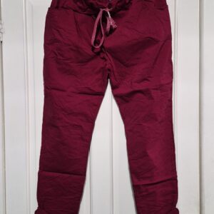 NEW Ladies Wine Stretchy Crinkle Magic Trousers One Size Fits 16 18 20 22 Size 2