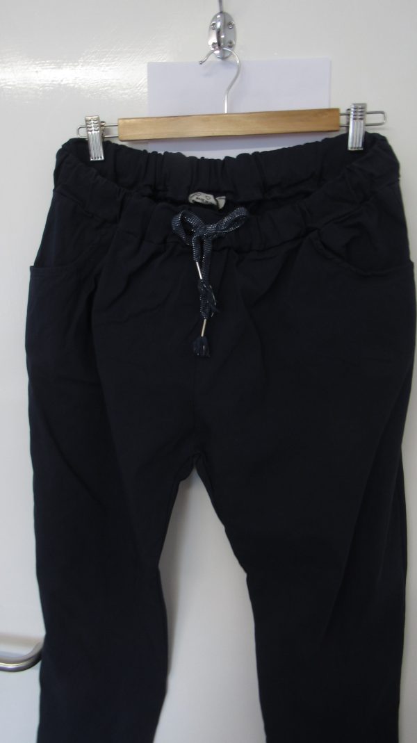 NEW Ladies Navy Blue Stretchy Crinkle Magic Trousers One Size Fits 16 18 20 22 Size 2 - Image 3