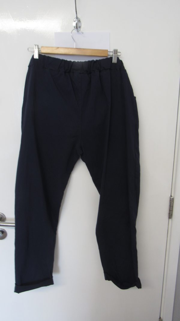 NEW Ladies Navy Blue Stretchy Crinkle Magic Trousers One Size Fits 16 18 20 22 Size 2 - Image 5