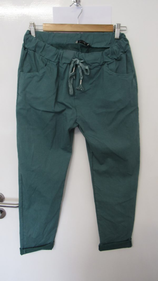 NEW Ladies Sage Green Stretchy Crinkle Magic Trousers One Size Fits 10 12 14 16 18 Size 1 - Image 2