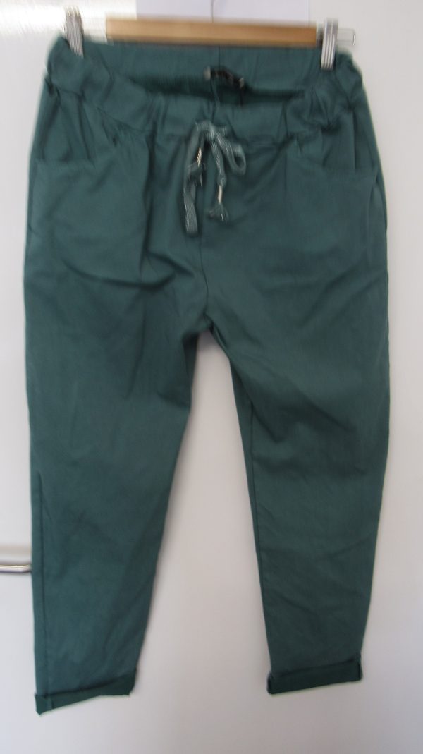 NEW Ladies Sage Green Stretchy Crinkle Magic Trousers One Size Fits 10 12 14 16 18 Size 1 - Image 4