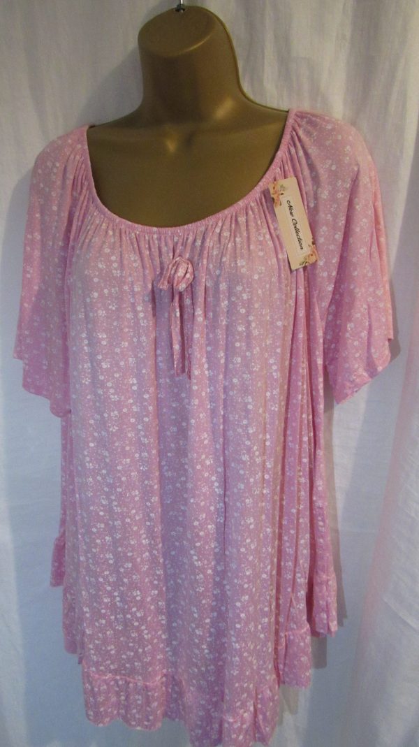 New Ladies Pale Pink Floral Frill Top One size fits sizes 16 18 20 22 - Image 2