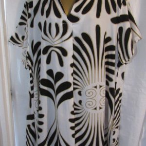 New Ladies Black with White Print Grandad Collar Dress One Size 18 20 22