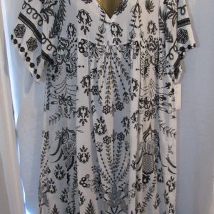 New Ladies Black with Cream Print V Neck Dress One Size 16 18 20 22