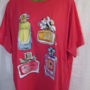New Ladies Womens Cerise Pink Perfume Bottle Print Casual T-shirt Top One size fits sizes 18 20 22