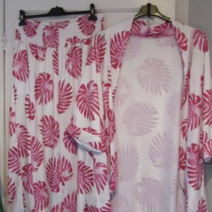 New Ladies White with Pink Leaf Print Palazzo Wide Leg Trousers and Jacket One size fits sizes 18 20 22 24