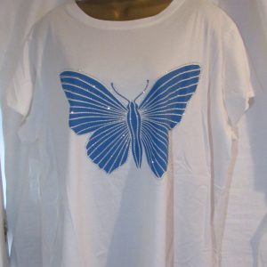New Ladies Womens White Butterfly Casual T-shirt Top One size fits sizes 18 20 22