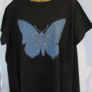 New Ladies Womens Black Butterfly Casual T-shirt Top One size fits sizes 18 20 22
