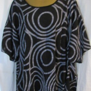 New Ladies Black Swirl Handkerchief Hem Tunic Top One size fits sizes 18 20 22
