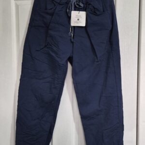 NEW Ladies Denim Blue Stretchy Crinkle Magic Trousers One Size Fits 18 20 22 Size 2 NON RETURNABLE