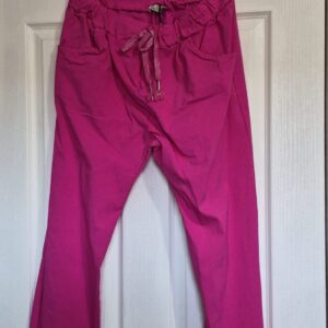 NEW Ladies Cerise Pink Stretchy Crinkle Magic Trousers One Size Fits 10 12 14 16 18 Size 1