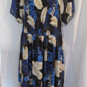 New Ladies Black with Blue Floral Dress One Size Fits 14 16 18 20