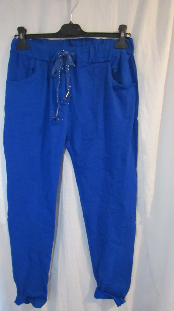 NEW Ladies Royal Blue Stretchy Crinkle Magic Trousers One Size Fits 10 12 14 16 18 Size 1 - Image 2