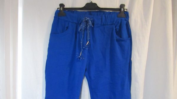 NEW Ladies Royal Blue Stretchy Crinkle Magic Trousers One Size Fits 10 12 14 16 18 Size 1 - Image 3