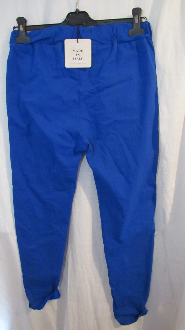 NEW Ladies Royal Blue Stretchy Crinkle Magic Trousers One Size Fits 10 12 14 16 18 Size 1 - Image 5