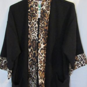 NEW Ladies Black with Animal Print Trim Lightweight Jacket One size fits sizes 14 16 18 20