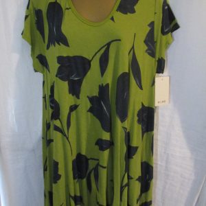 New Ladies Green Flower Bias Cut Fit and Flare Dress One Size 16 18 20 22